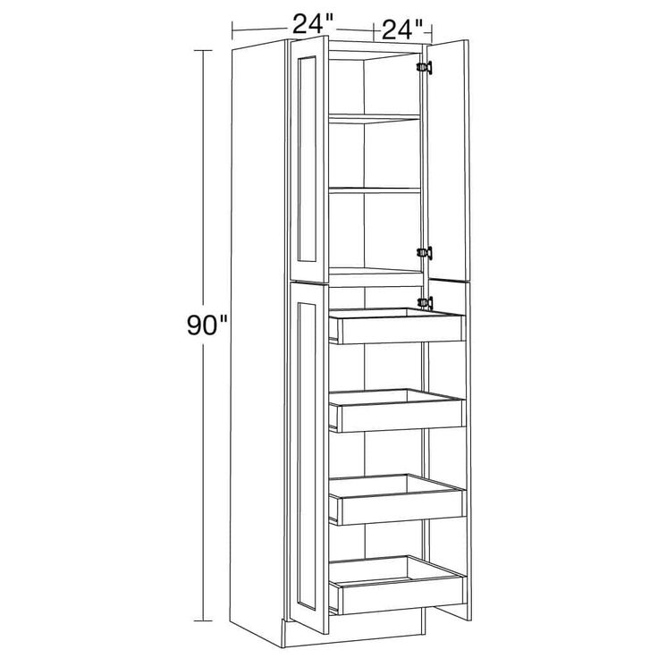 Home Decorators Collection Newport 24 in. W x 24 in. D x 90 in. H Assembled Plywood Pantry Kitchen Cabinet in Deep Onyx with 4ROT Soft Close