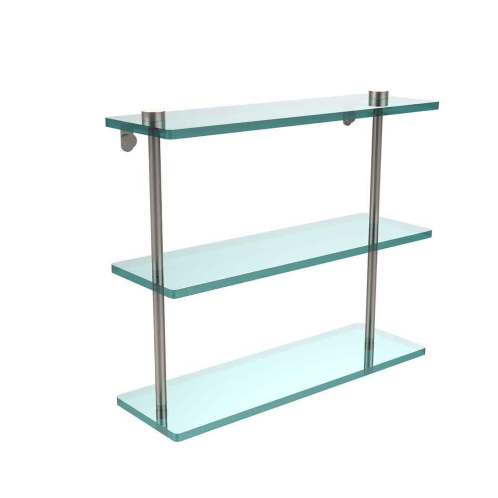 Allied Brass 16 in. L x 15 in. H x 5 in. W 3-Tier Clear Glass Bathroom Shelf, Satin Nickel