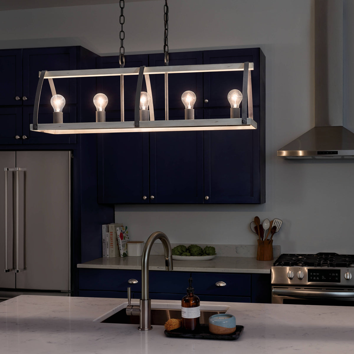 Kichler Gartin 5-Light Weathered Zinc Transitional Linear Large Hanging Kitchen Island Light