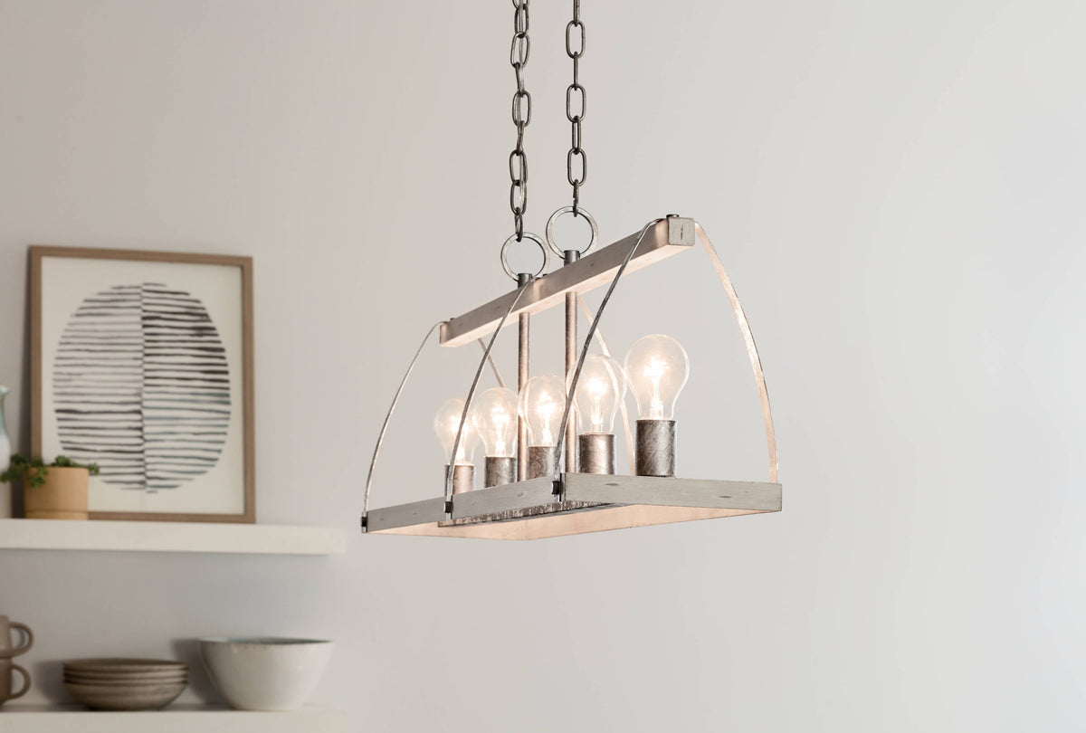 Kichler Gartin 5-Light Galvanized Steel Industrial Linear Large Hanging Kitchen Island Light