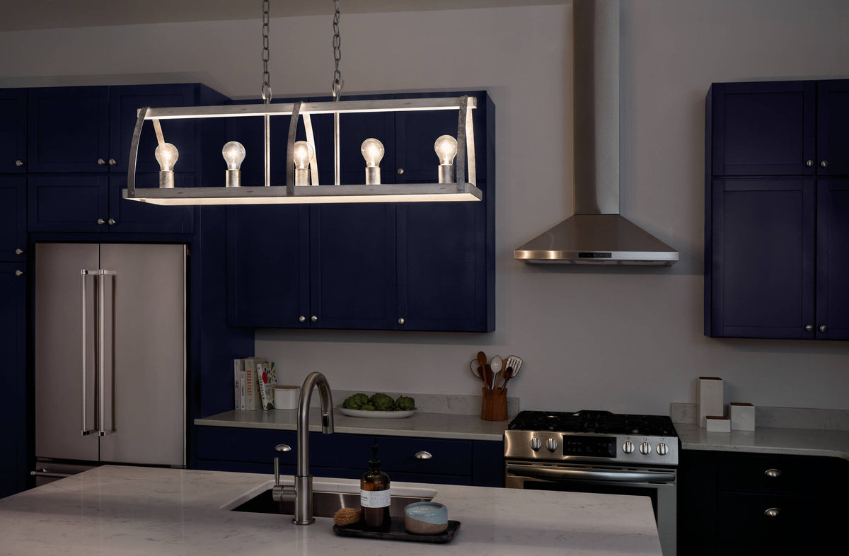 Kichler Gartin 5-Light Galvanized Steel Industrial Linear Large Hanging Kitchen Island Light