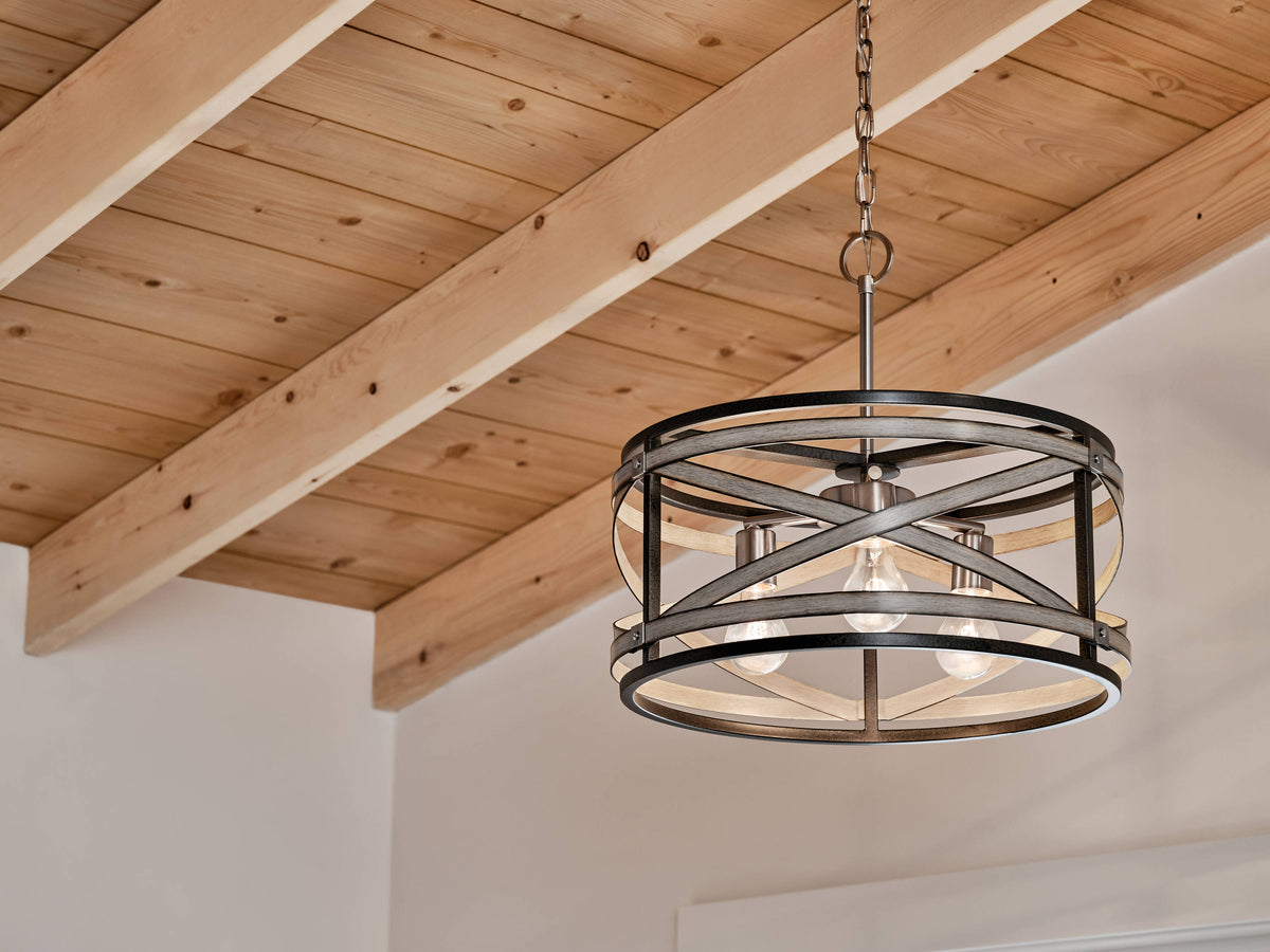 Kichler Stetton 3-Light Anvil Iron Farmhouse Drum Medium Hanging Pendant Light