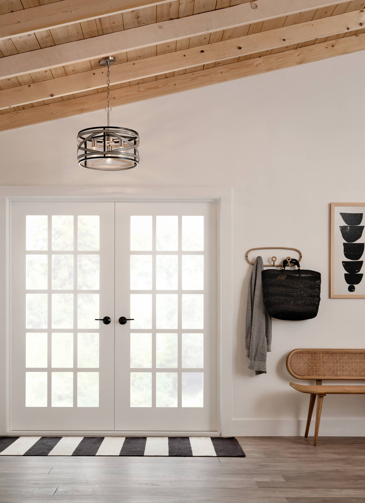 Kichler Stetton 3-Light Anvil Iron Farmhouse Drum Medium Hanging Pendant Light