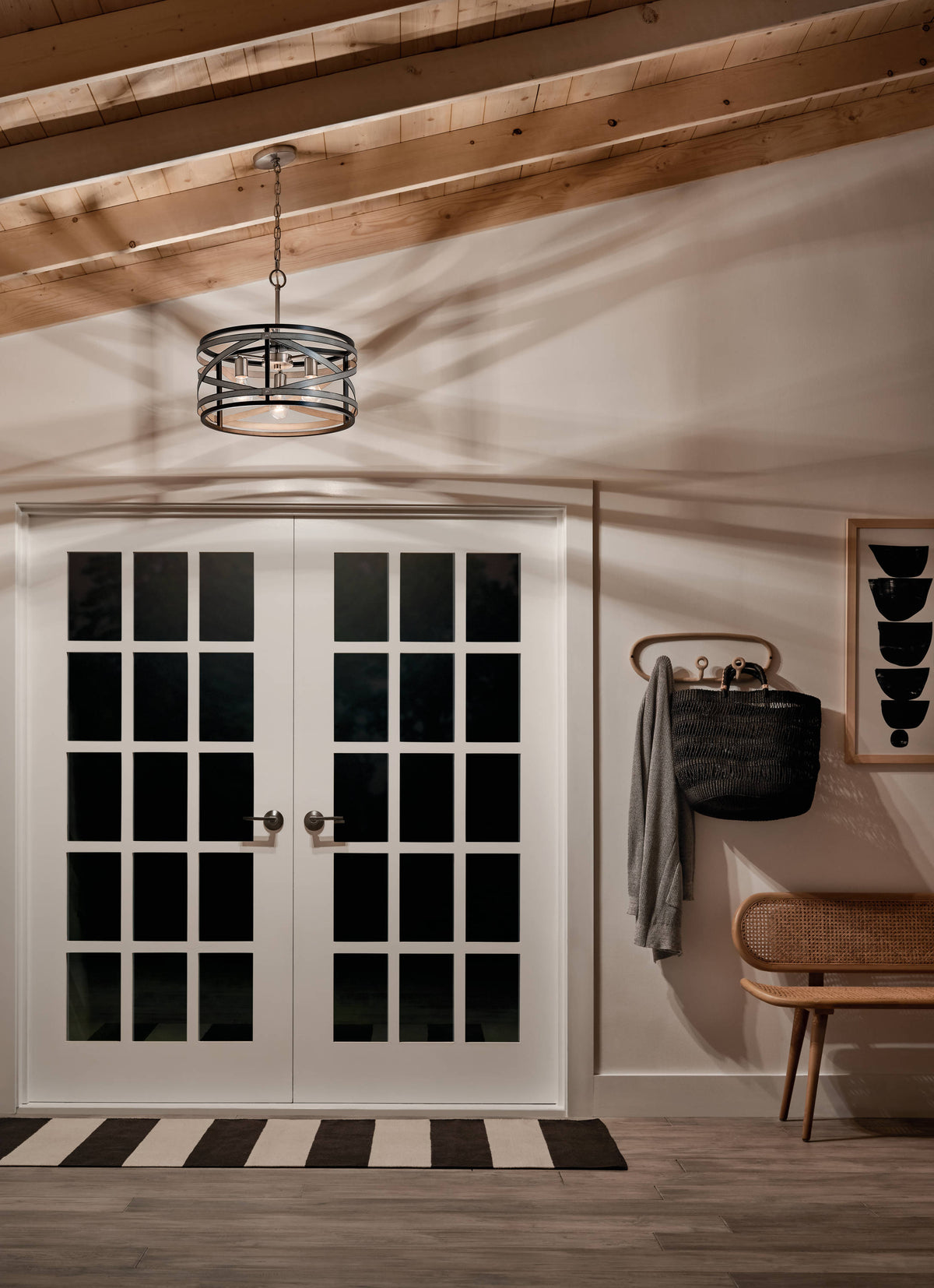 Kichler Stetton 3-Light Anvil Iron Farmhouse Drum Medium Hanging Pendant Light
