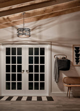 Kichler Stetton 3-Light Anvil Iron Farmhouse Drum Medium Hanging Pendant Light