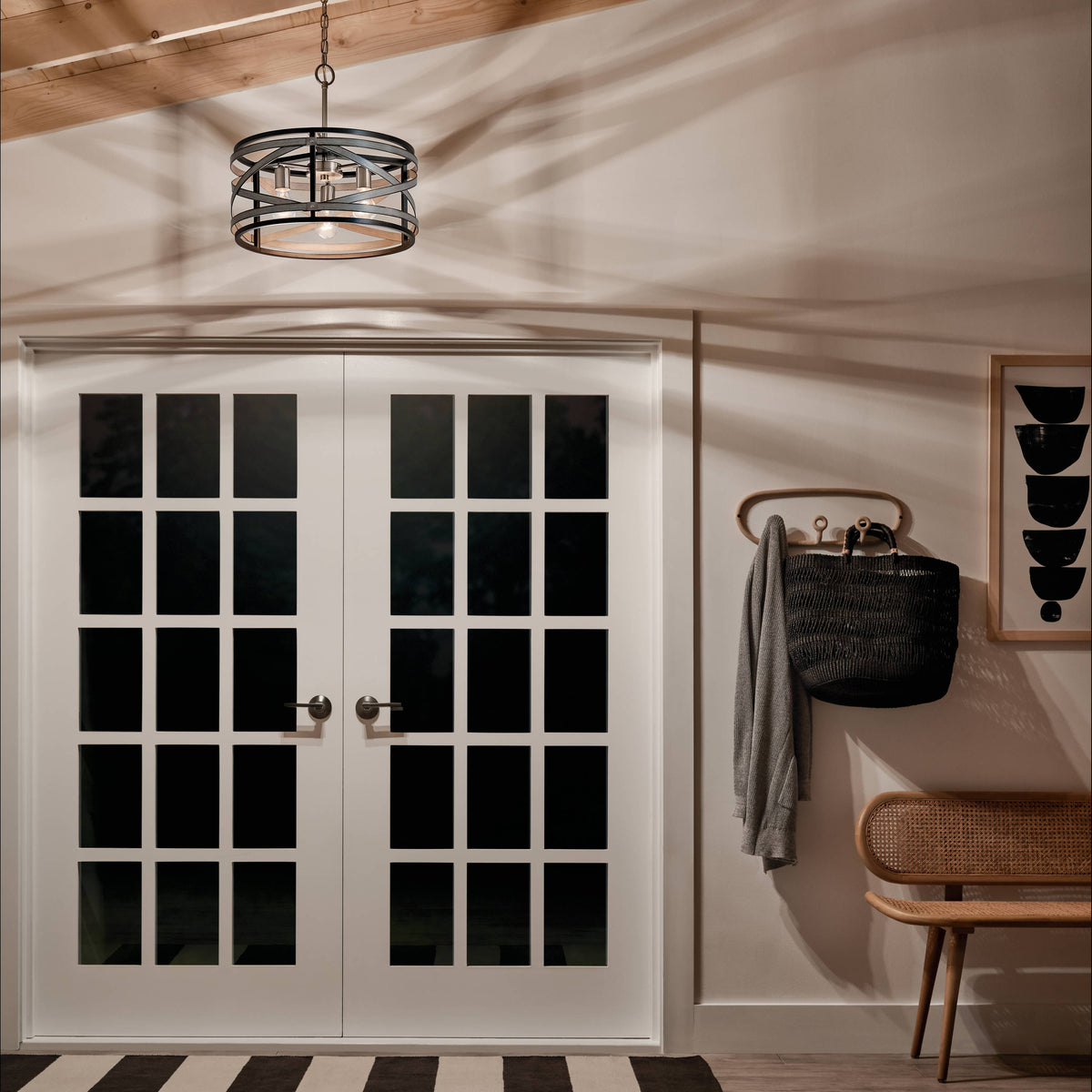 Kichler Stetton 3-Light Anvil Iron Farmhouse Drum Medium Hanging Pendant Light