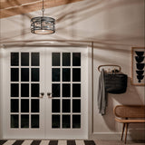 Kichler Stetton 3-Light Anvil Iron Farmhouse Drum Medium Hanging Pendant Light