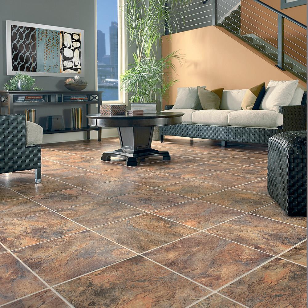 Congoleum DuraStone Sierra Slate Terra Slate Vinyl Tile Sample, 4-mil Wear Layer
