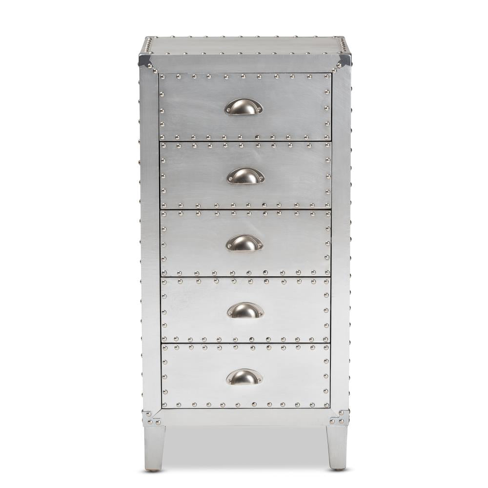Baxton Studio Carel Silver Fir 5-Drawer Accent Chest