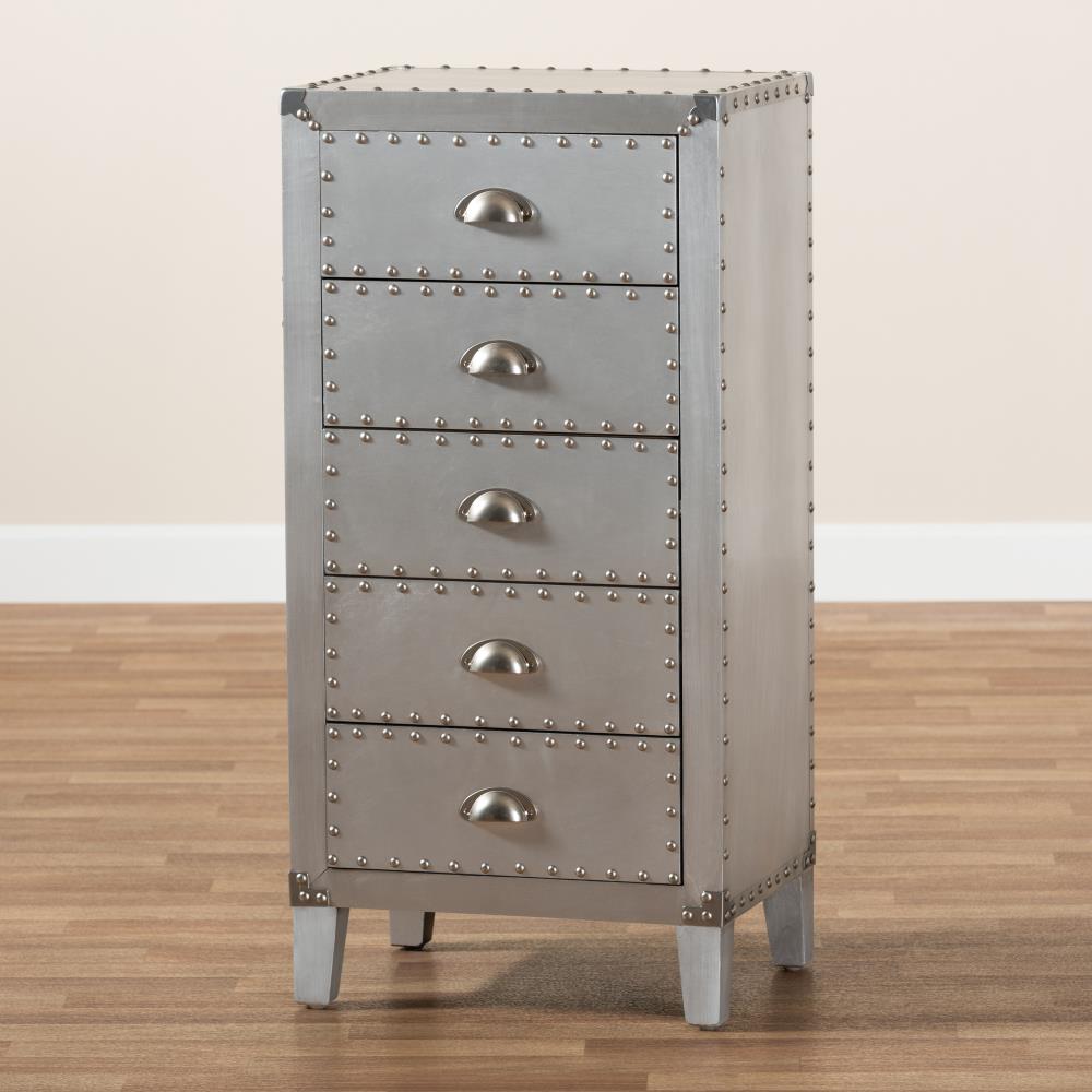 Baxton Studio Carel Silver Fir 5-Drawer Accent Chest
