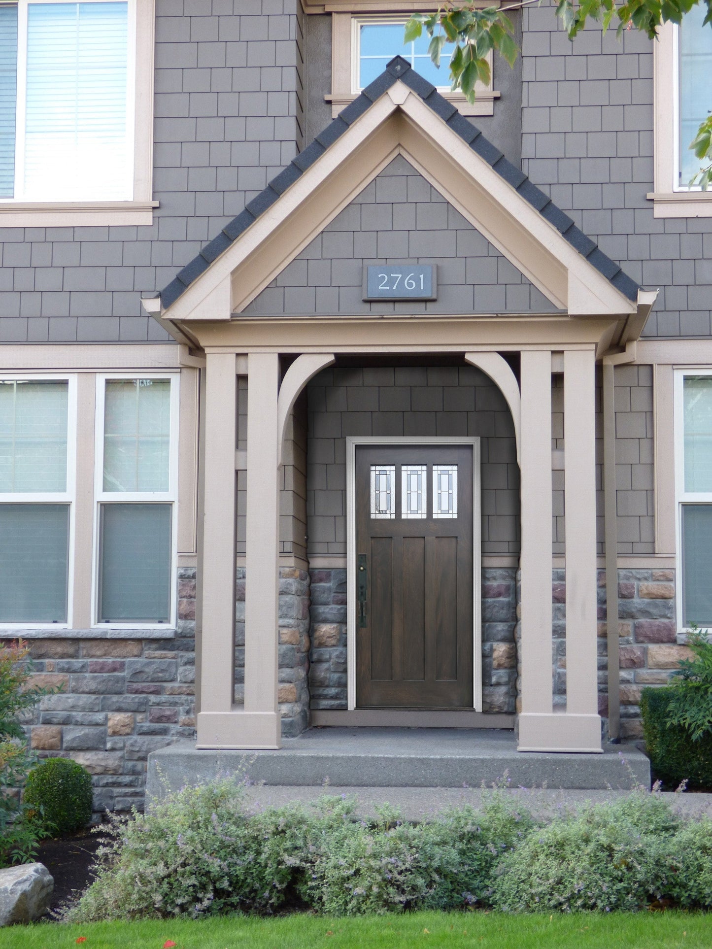 Creative Entryways Craftsman Ash Stained Prehung Front Door with Decorative Glass