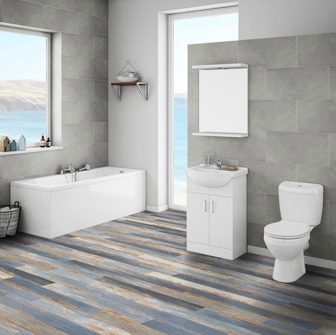 Deco Products COLORS Old Blue Sea Aged Painted Wood Luxury Vinyl Plank Sample, 6 in x 6 in, 8-mil Wear Layer