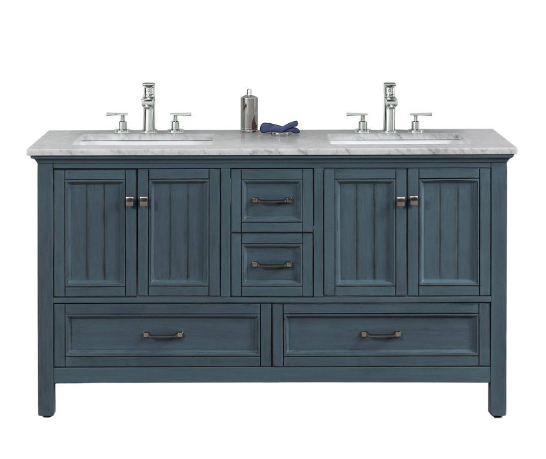 Britney 60 in. W x 22 in. D x 34 in. H Double Bath Vanity in Ash Blue with White Carrara Marble Top with White Sinks