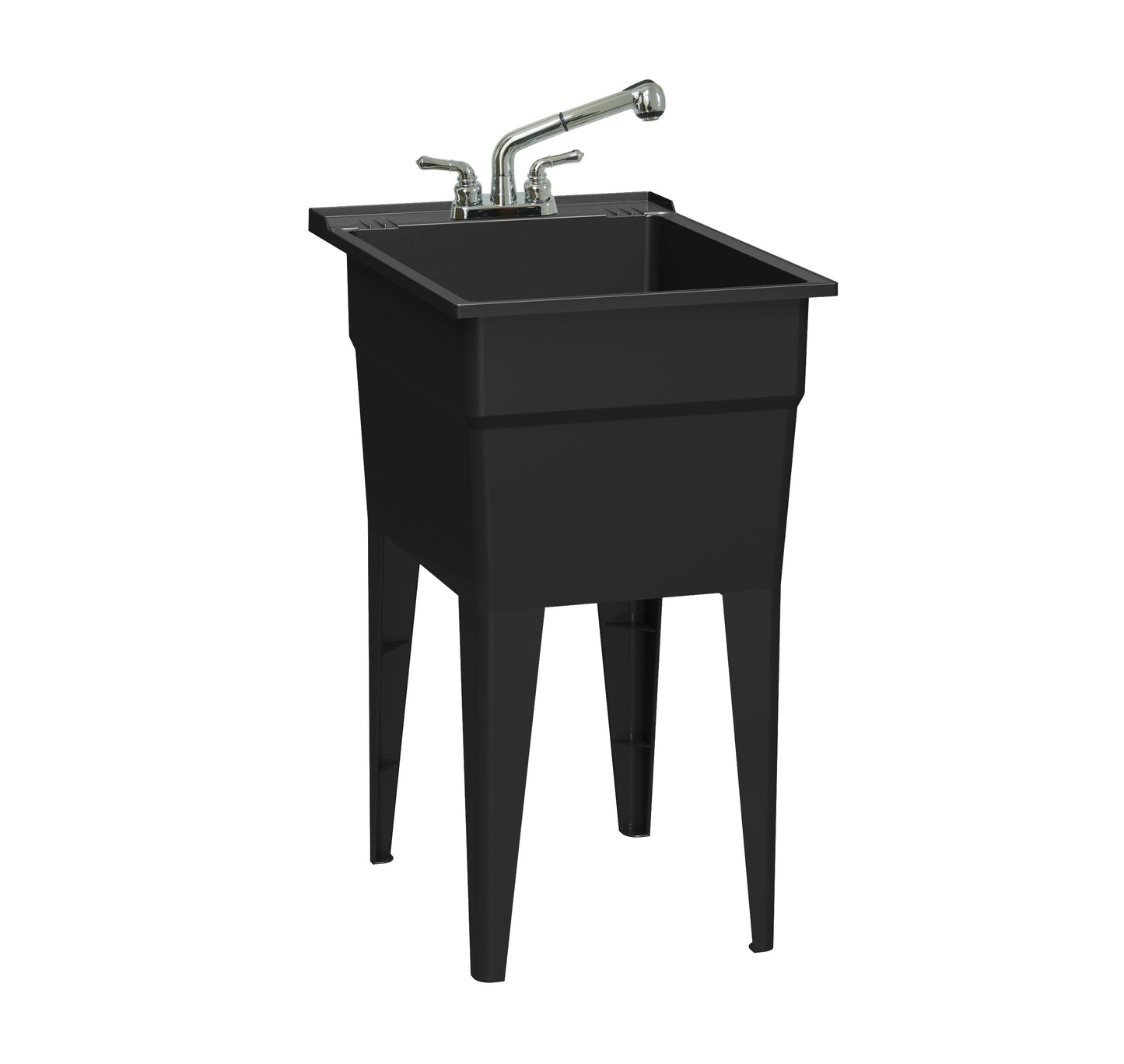 RuggedTub Black Freestanding Utility Tub with Faucet - 18in x 24.5in