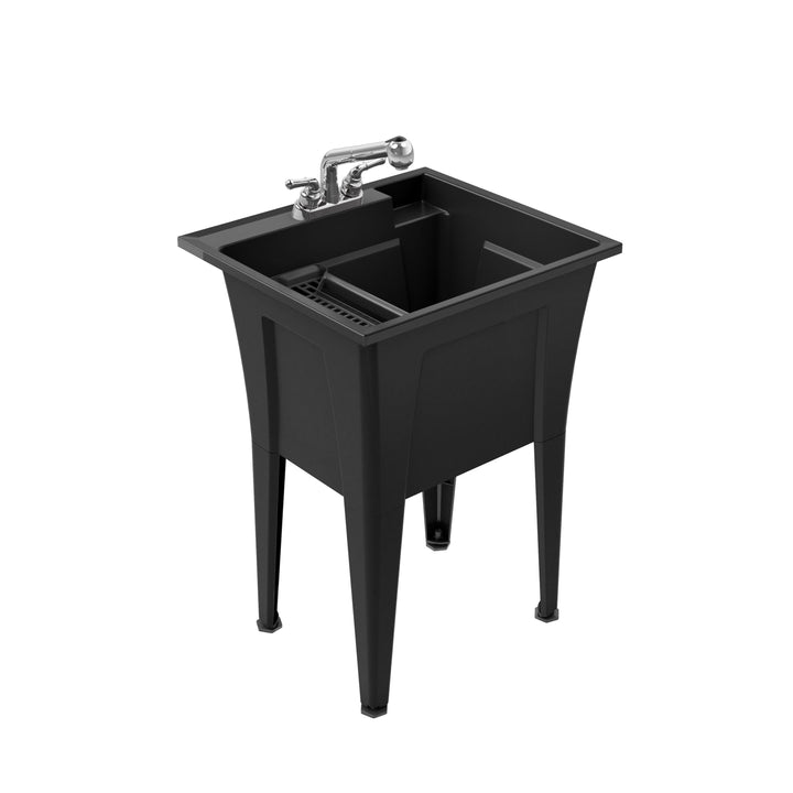 RuggedTub Black Freestanding Utility Tub with Drain and Faucet, 24.25-in x 22-in