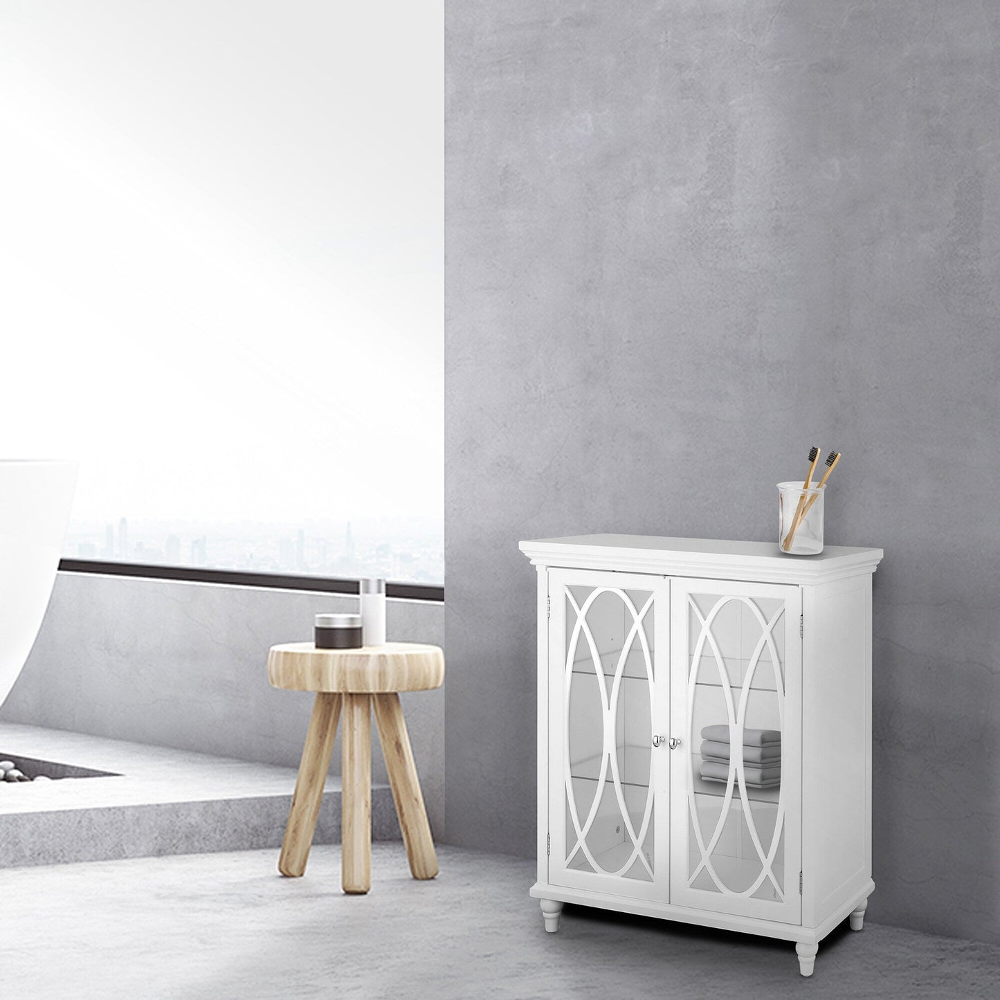 Teamson Home Florence 26-in x 32-in x 12.5-in White Freestanding Linen Cabinet