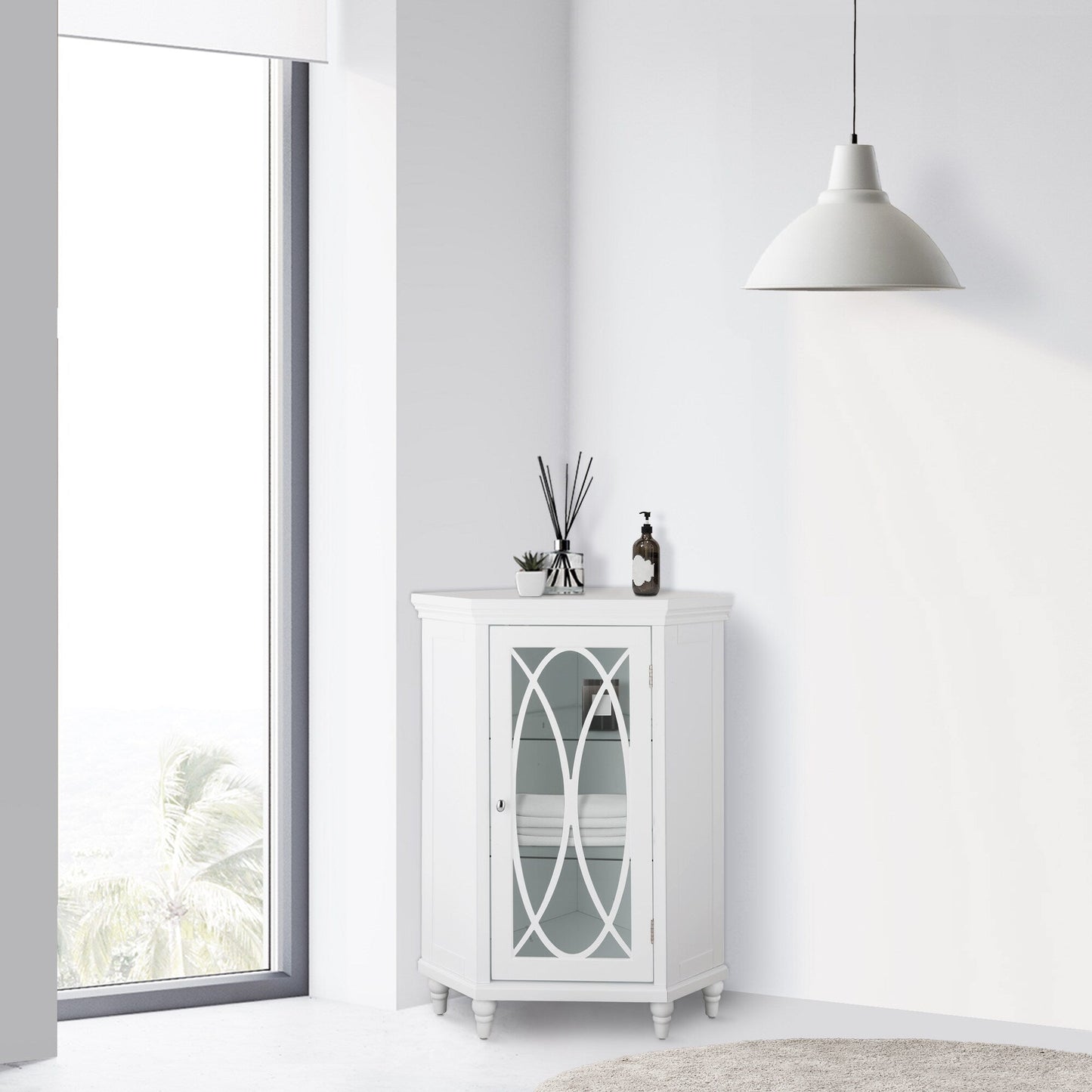 Teamson Home Florence 24.75-in x 32-in x 17.5-in White Freestanding Corner Linen Cabinet
