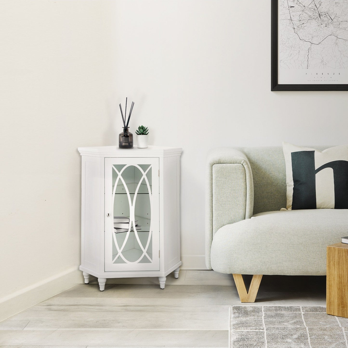 Teamson Home Florence 24.75-in x 32-in x 17.5-in White Freestanding Corner Linen Cabinet