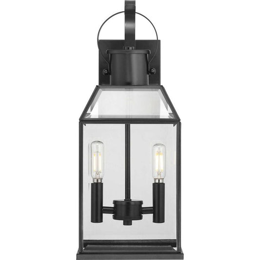 Canton Heights 2-Light 18 in. Matte Black Outdoor Wall Lantern with Clear Beveled Glass