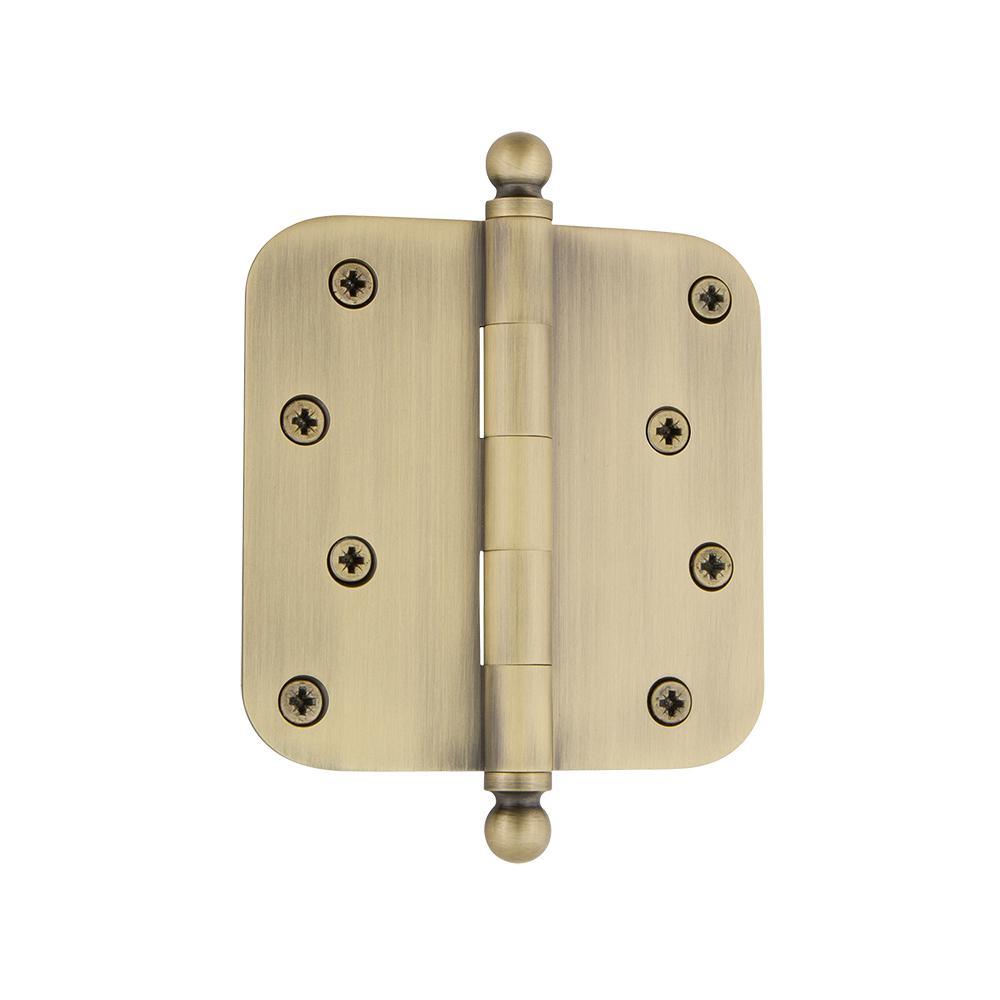 4 in. Ball Tip Residential Hinge with Square Corners in Antique Brass - Super Arbor