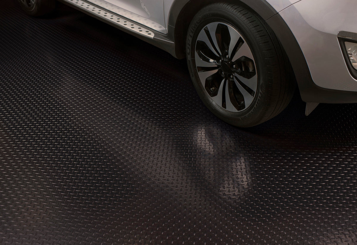 G-Floor Diamond Tread 8-1/2-ft x 22-ft Midnight Black Diamond Plate Garage Floor Roll, 75-mil PVC