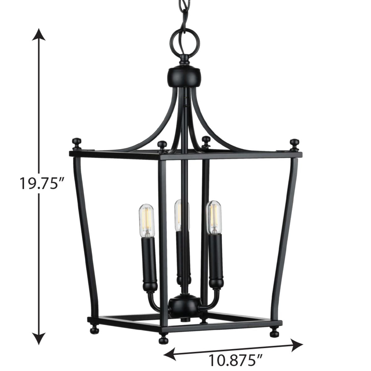 Progress Lighting Parkhurst 3-Light Matte Black Traditional Lantern Medium Hanging Pendant Light