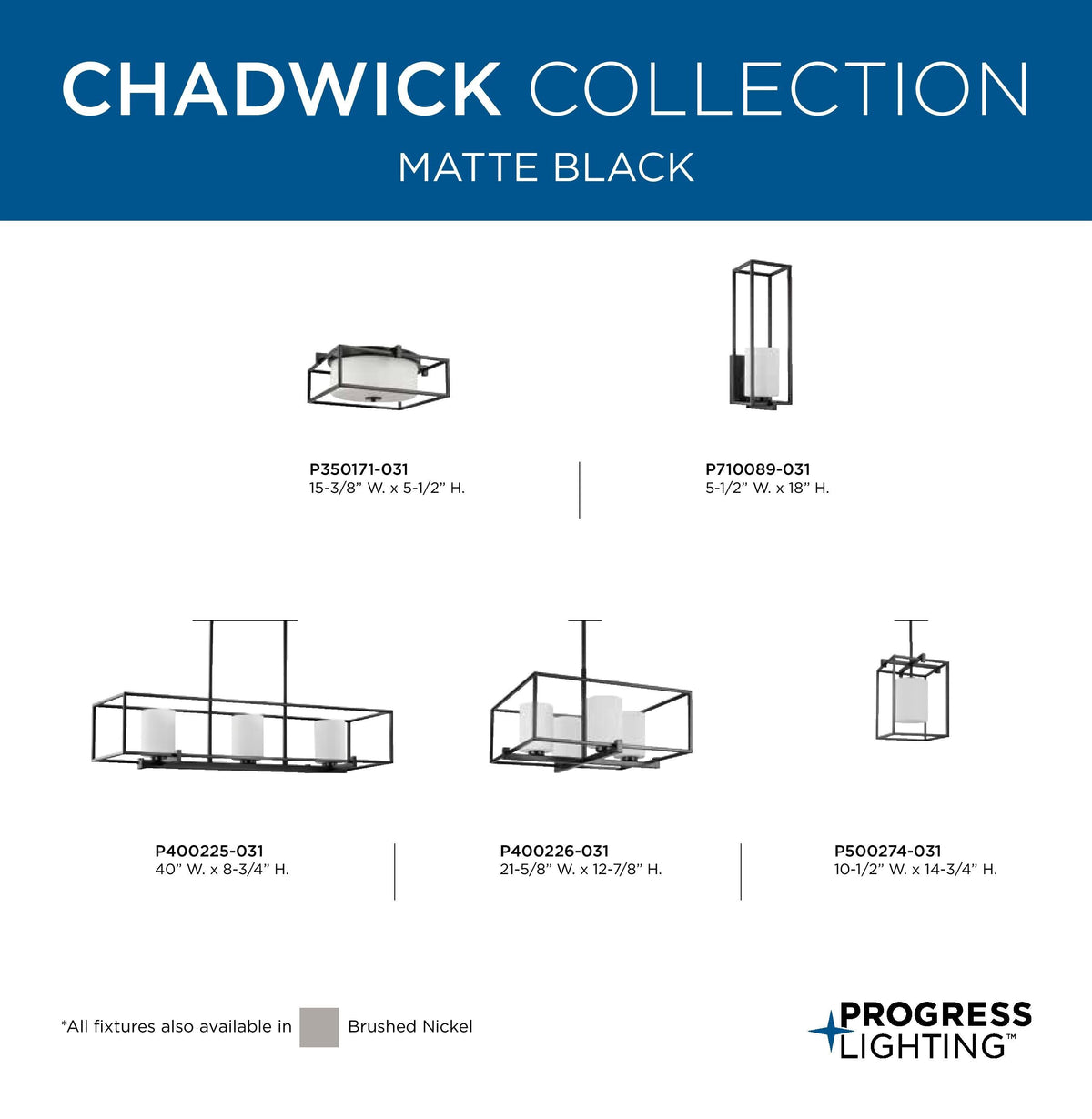 Progress Lighting Chadwick 4-Light Matte Black Modern/Contemporary Chandelier