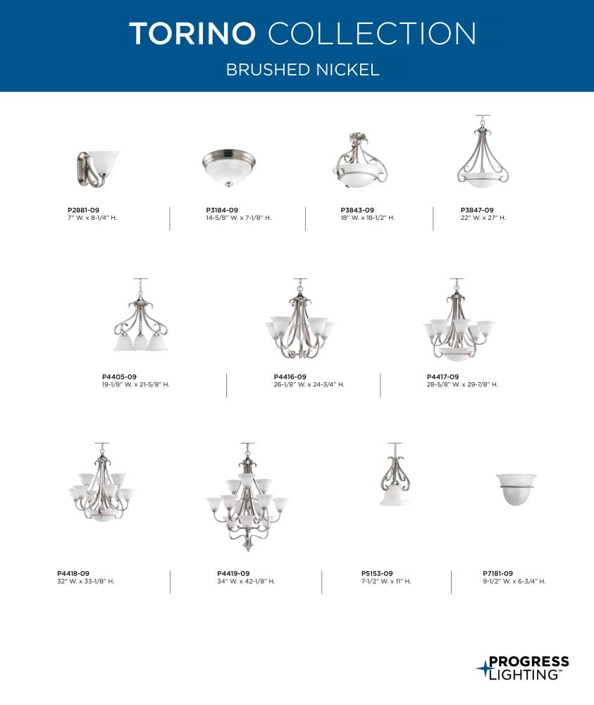 Progress Lighting Torino 3-Light Brushed Nickel Transitional Chandelier