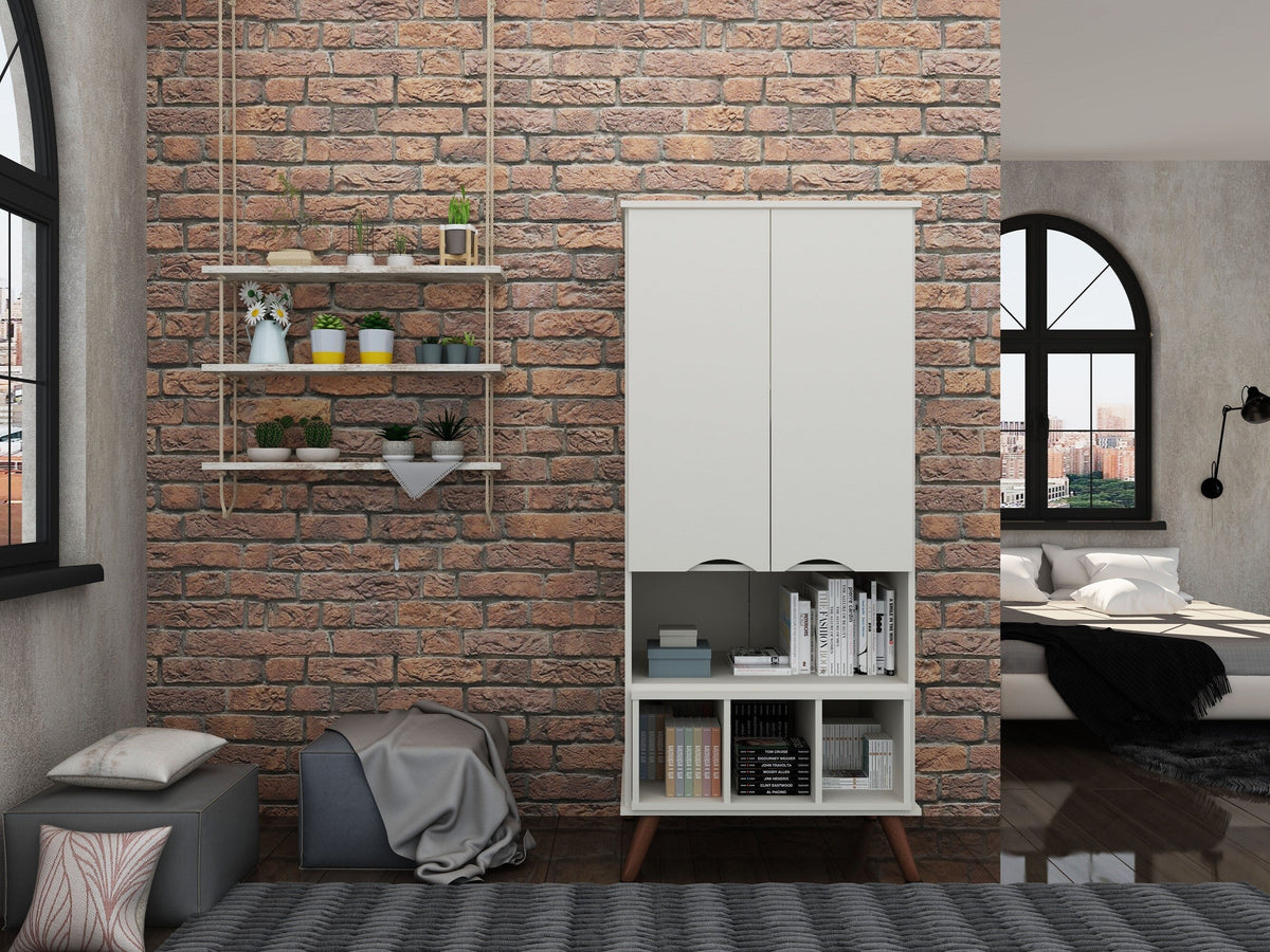 Manhattan Comfort Hampton Off White 6-Shelf Office Cabinet
