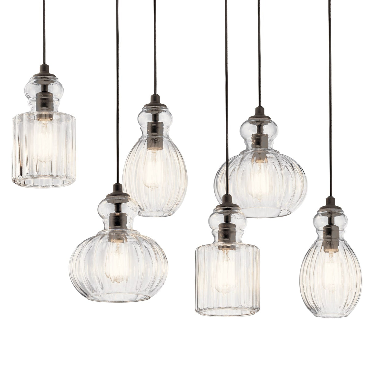 Kichler Riviera 6-Light Olde Bronze Transitional Ribbed Glass Large Hanging Multi-light