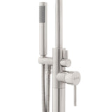 1-Handle Freestanding Floor Mount Tub Faucet Bathtub Filler with Hand Shower in Brush Nickel - Super Arbor