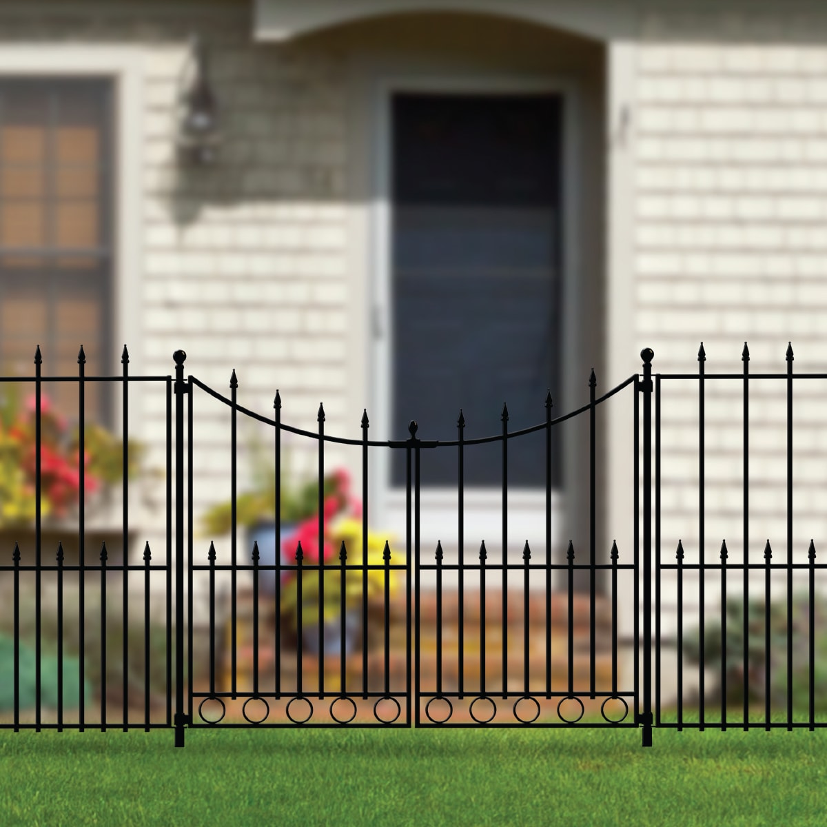 YARDLINK Empire 3-ft W Powder-coated Steel Decorative Metal Pressed-point No Dig Decorative Walk-thru Fence Gate