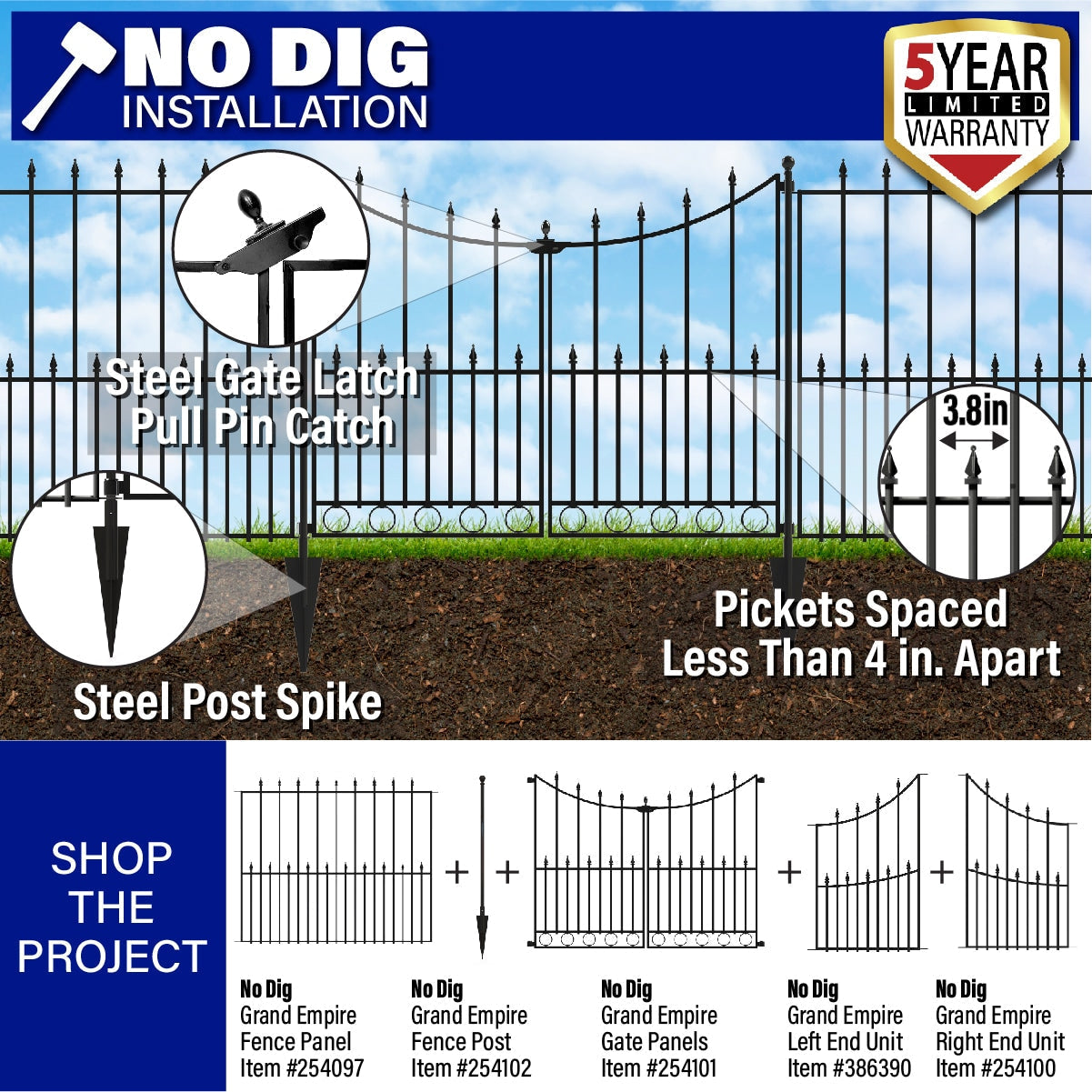 YARDLINK Black Steel Decorative Metal Decorative Fence Panel