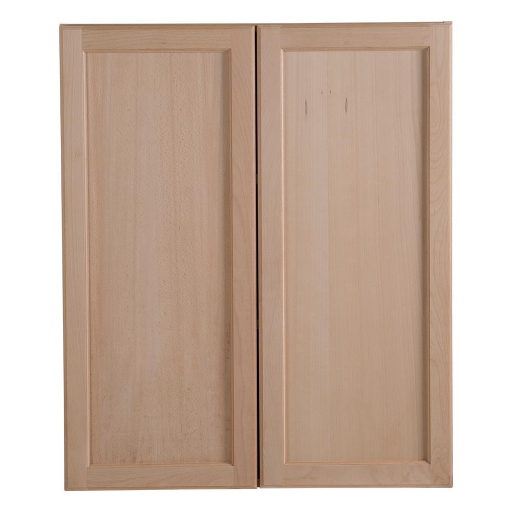 Easthaven Shaker Assembled 36x30x12 in. Frameless Wall Cabinet in Unfinished Beech - Super Arbor