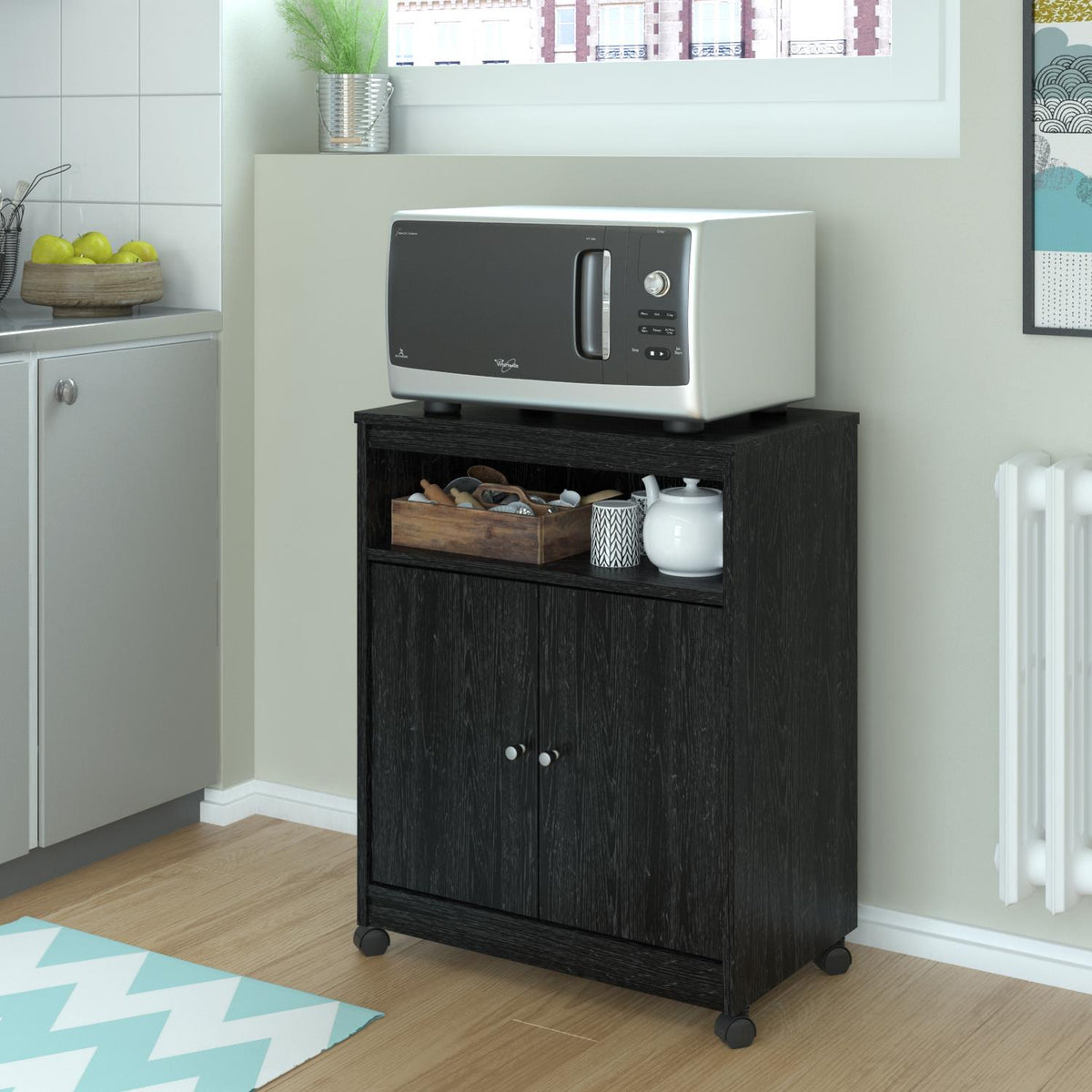 Ameriwood Home Black Composite Base with Composite Top Kitchen Cart (23.37-in x 14.68-in x 30.31-in)