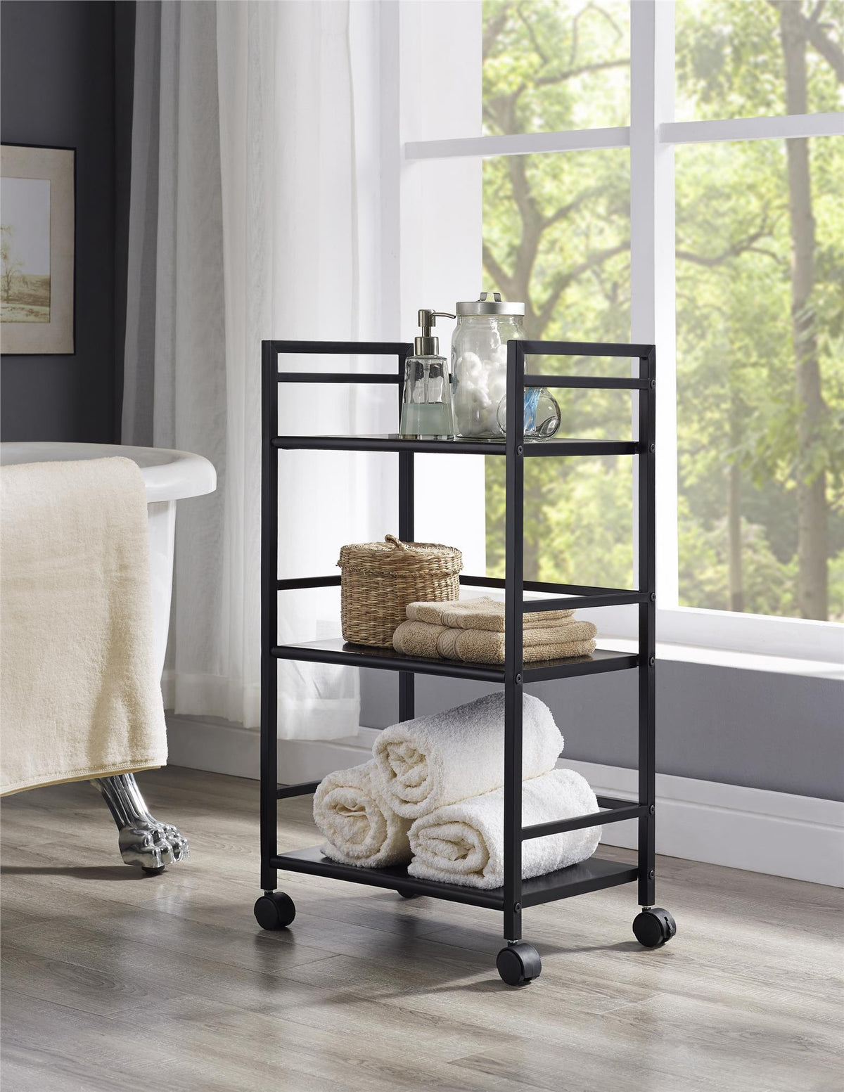 Ameriwood Home Black Composite Base with Composite Top Rolling Kitchen Cart (16.85-in x 11.4-in x 29.9-in)