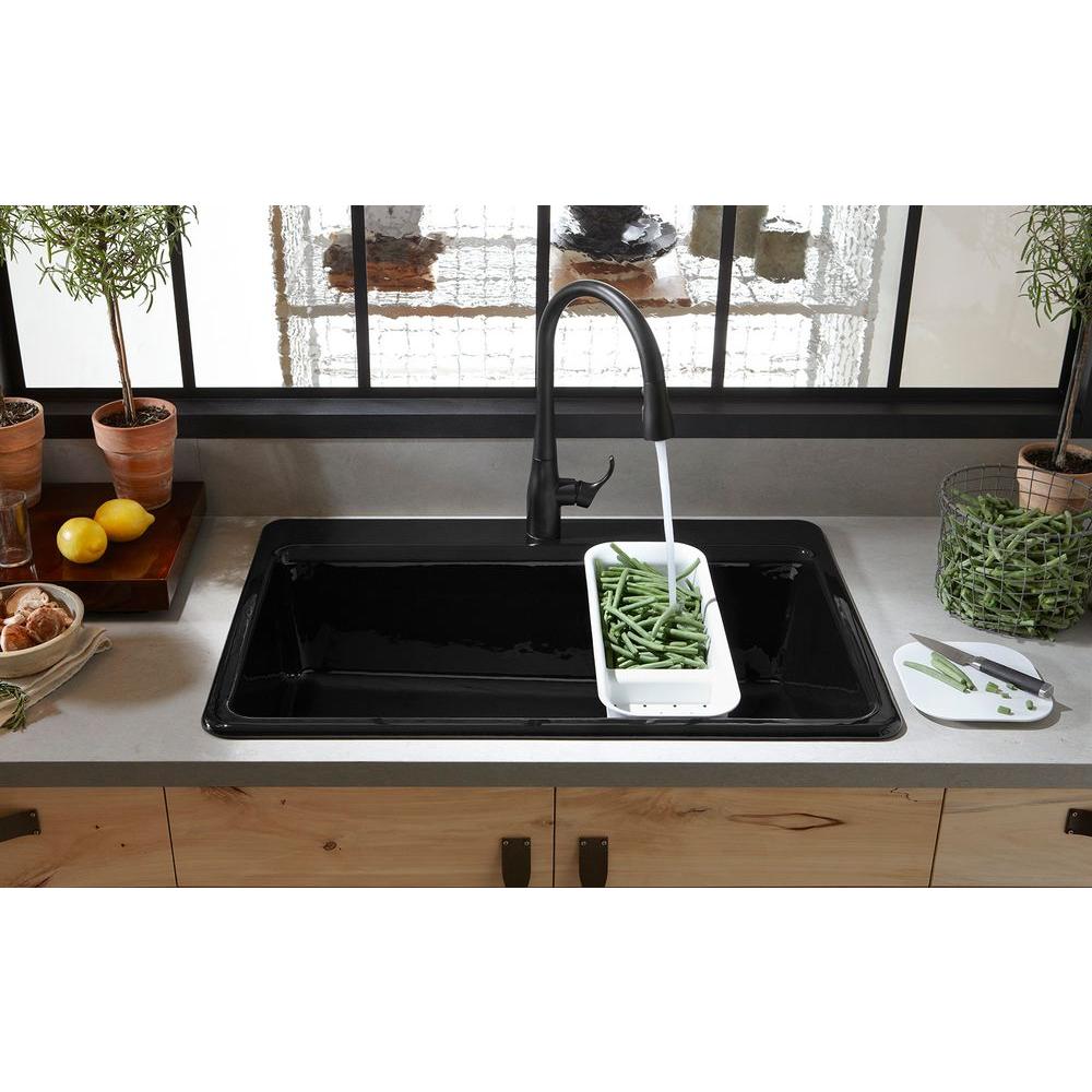 Riverby Workstation Drop-In Cast Iron 33 in. 1-Hole Single Basin Kitchen Sink Kit with Accessories in White - Super Arbor