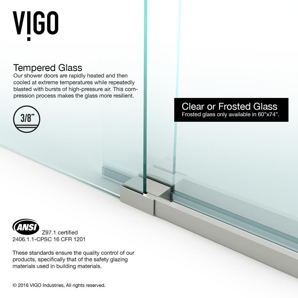Elan 60 to 64 in. x 74 in. Frameless Sliding Shower Door in Stainless Steel with Clear Glass and Handle - Super Arbor