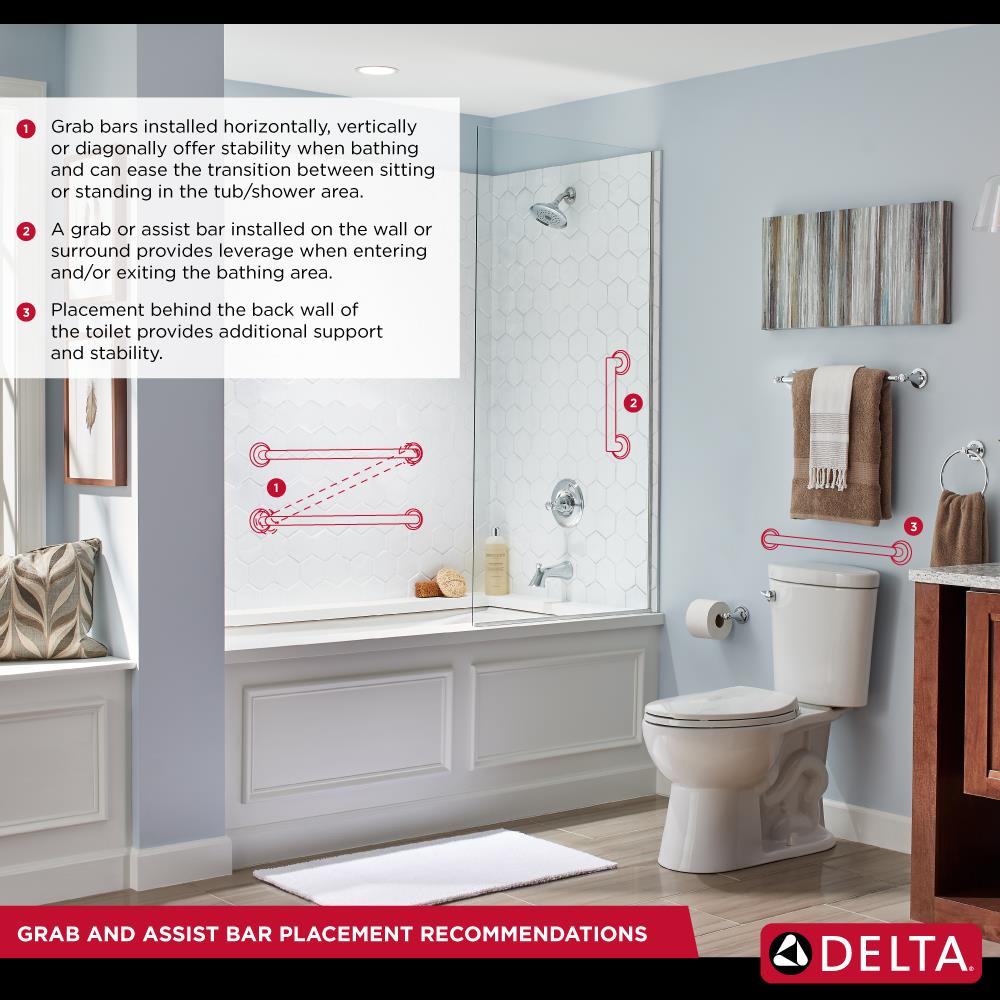 Delta 16-in Peened & Bright Stainless Wall-Mount ADA-Compliant Grab Bar