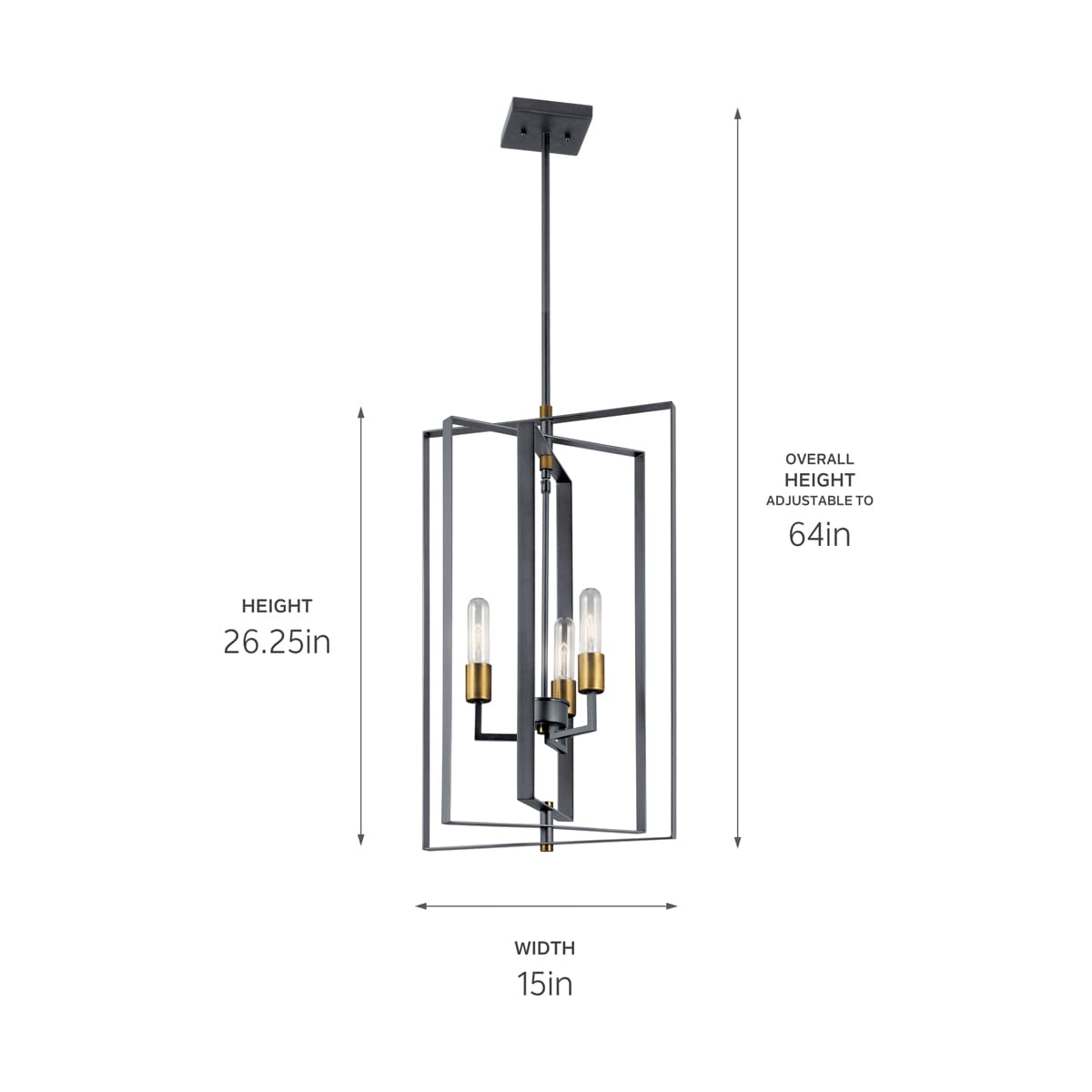 Kichler Taubert 3-Light Black Mid-century Geometric Large Hanging Pendant Light