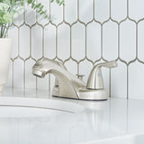 Project Source Brushed Nickel 2-Handle 4-in Centerset WaterSense Bathroom Sink Faucet with Drain