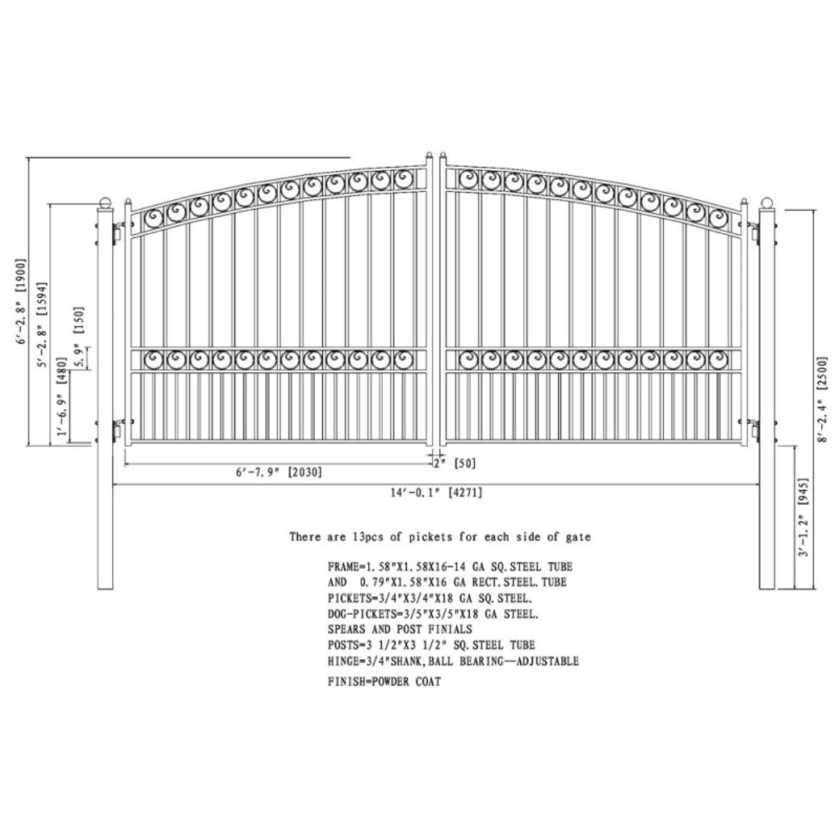 ALEKO 14-ft x 6-ft Black Galvanized Steel Driveway Gate
