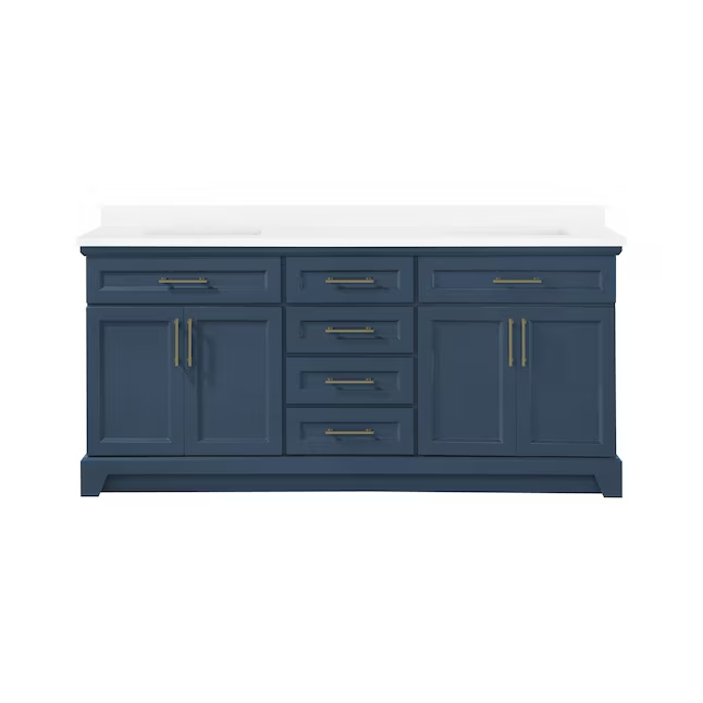 allen + roth Felix 72-in Grayish Blue Undermount Double Sink Bathroom Vanity with White Engineered Stone Top