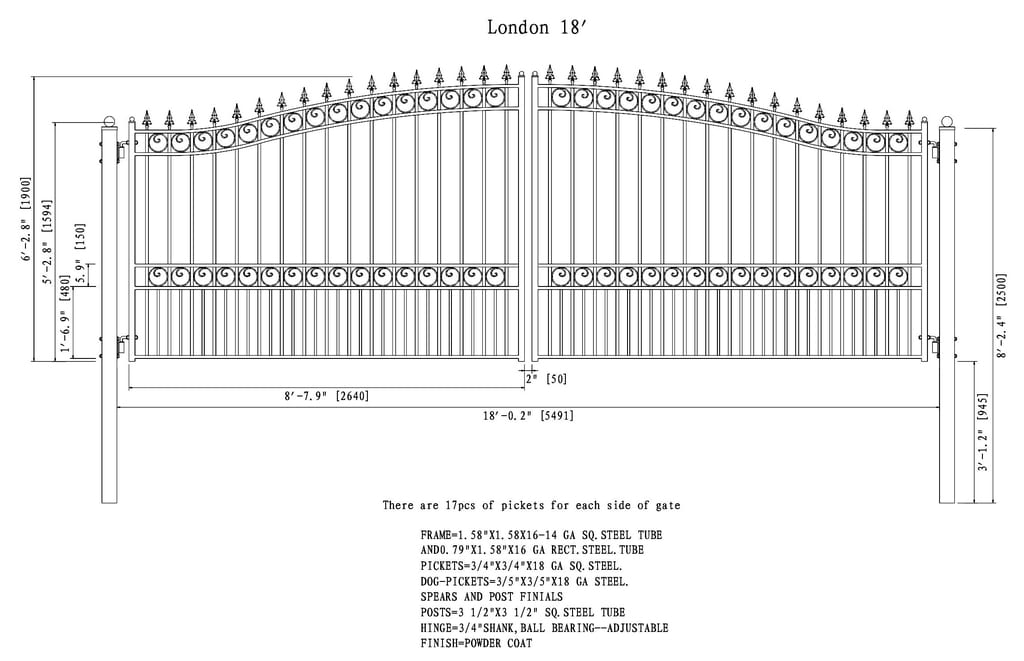 ALEKO 18-ft x 6-ft Black Galvanized Steel Driveway Gate