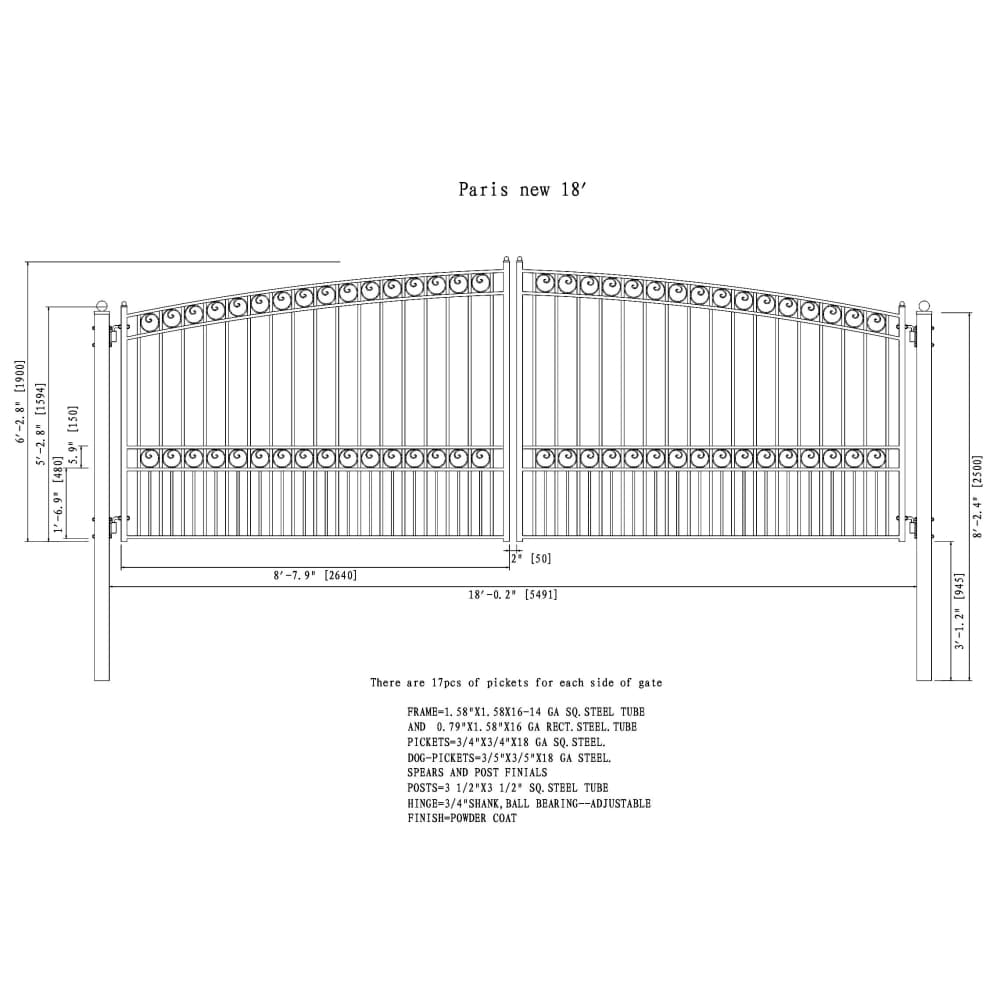ALEKO 18-ft x 6-ft Black Galvanized Steel Driveway Gate