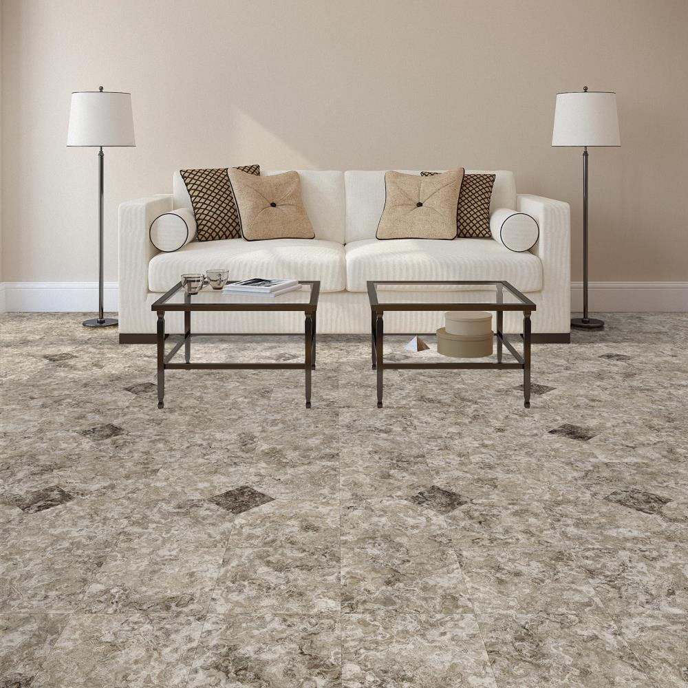 Perfection Floor Tile Breccia Collection Breccia Crema Primo/Satin 20-in x 20-in Water Resistant Interlocking Luxury Flooring, 16.7-sq ft Carton
