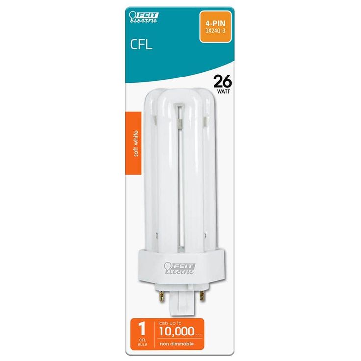 26W Equiv PL CFLNI Triple Tube 4-Pin Plug-in GX24Q-3 Base Compact Fluorescent CFL Light Bulb, Soft White 2700K (6-Pack)