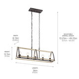 Kichler Gartin 5-Light Weathered Zinc Transitional Linear Large Hanging Kitchen Island Light
