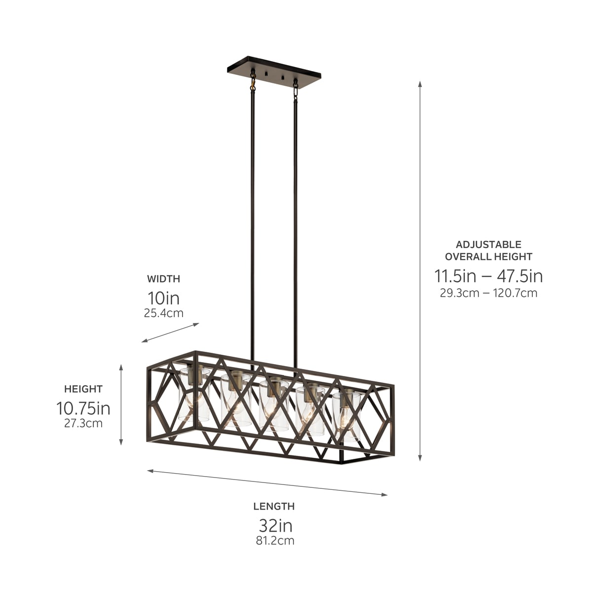 Kichler Solander 5-Light Olde Bronze Transitional Clear Glass Linear Large Hanging Kitchen Island Light