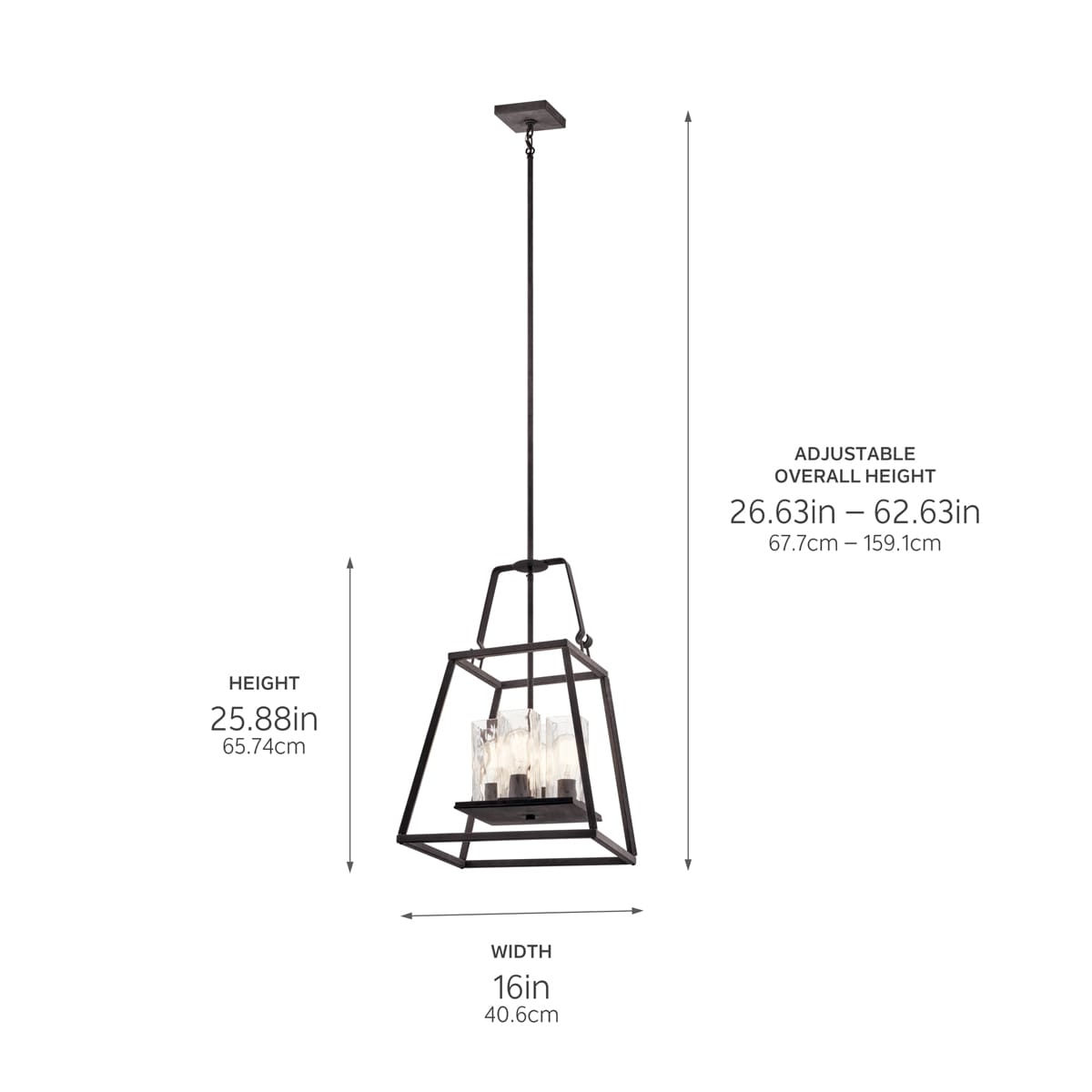 Kichler Ellamae 4-Light Weathered Zinc Industrial Square Medium Hanging Pendant Light